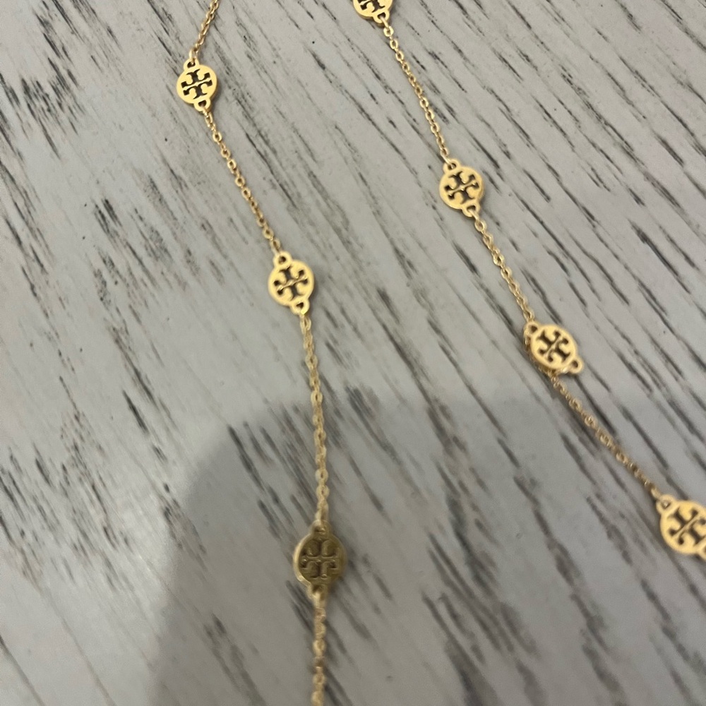 Tory Burch Gold Chain Necklace with Logo Charms - Picture 3 of 4
